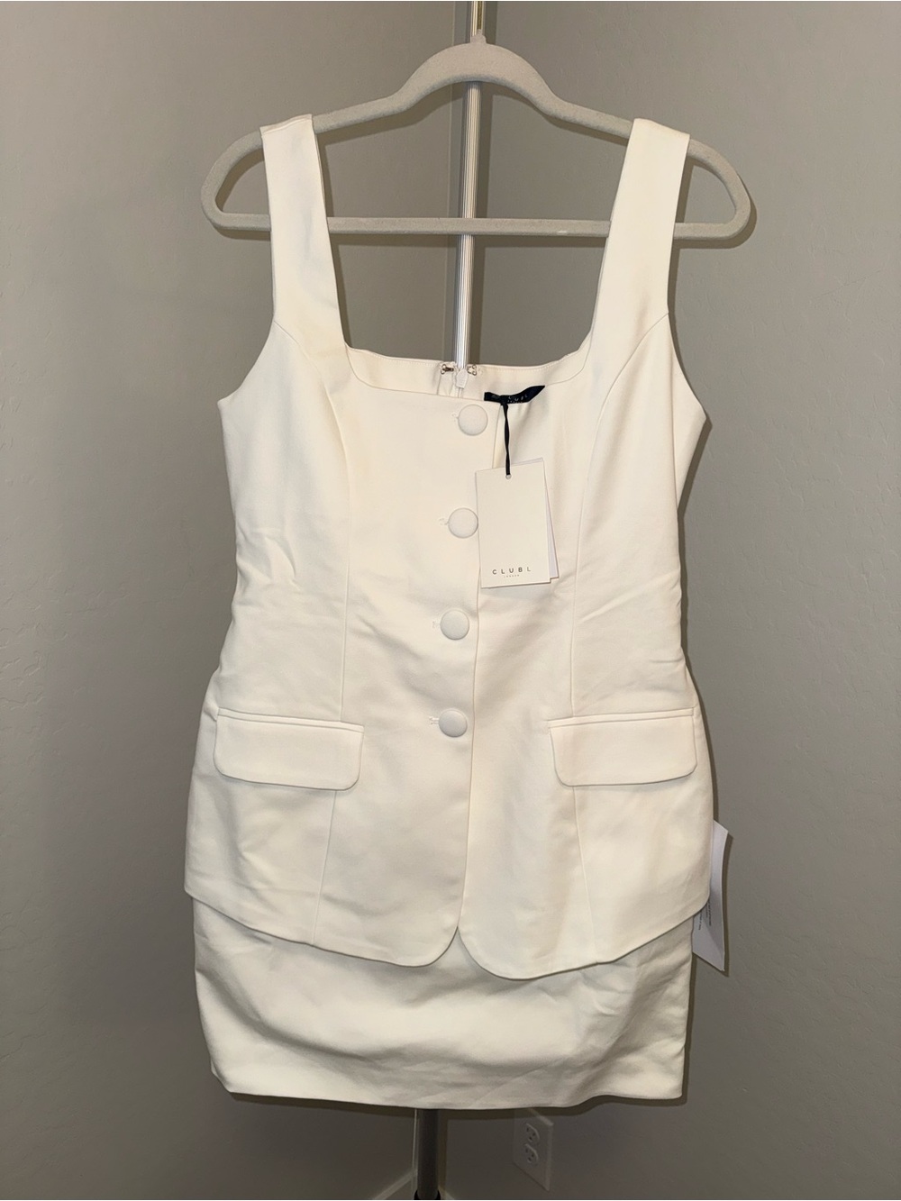 Club L London White Sleeveless Mini Dress with Button Detail